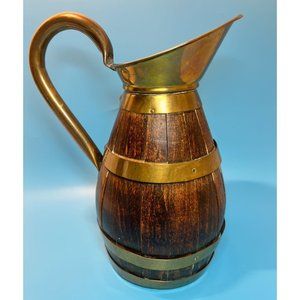 Antique French Oak Staved and Copper Bound Water Wine Cider Jug Pitcher 1900-10